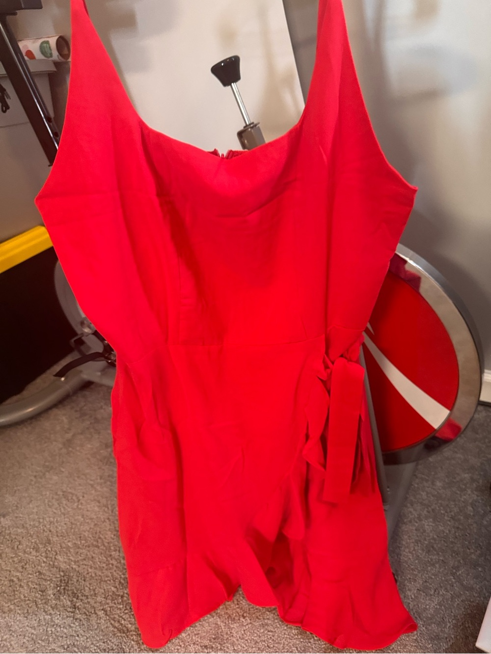 Red Square-Neck Ruffle Mini Dress Size Medium - Picture 7 of 9